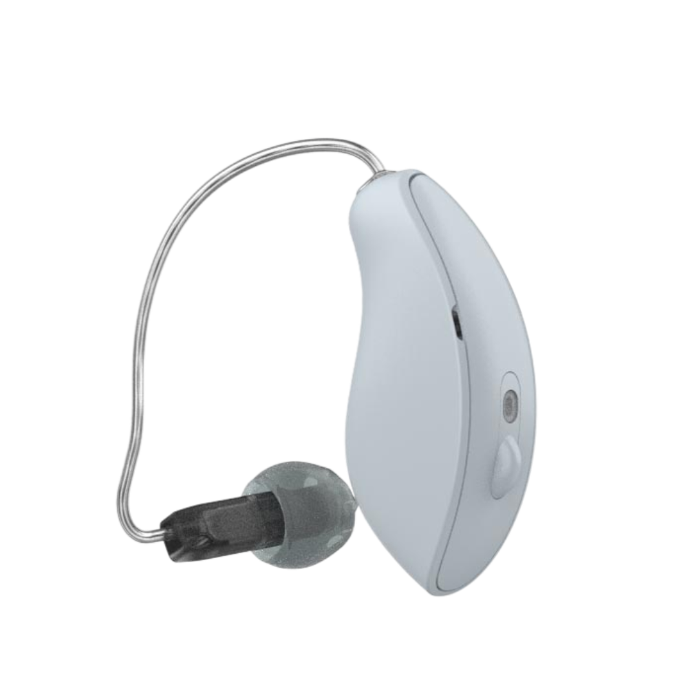 Omega™ mRIC AI 24 hearing aids in sleek design for enhanced audio experience.